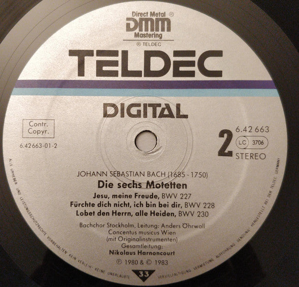 Johann Sebastian Bach, Bachchor Stockholm*, Concentus Musicus Wien, Nikolaus Harnoncourt - Die 6 Motetten BWV 225-230 = The 6 Motets = Les 6 Motets - LP
